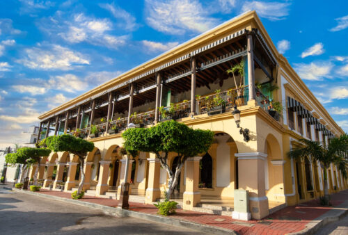 Mazatlan Old City central plaza in historic city center near ocean promenade and El Malecon